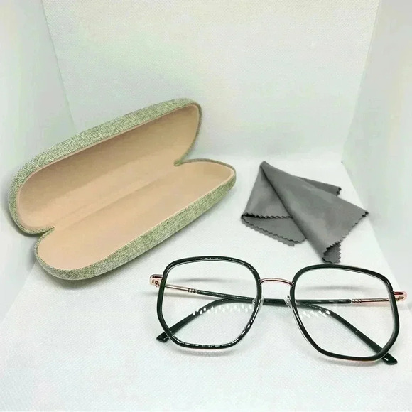 Rose Gold and Green Frame Blue Light Blocking Optical Glasses with Hard Case - Picture 2 of 5